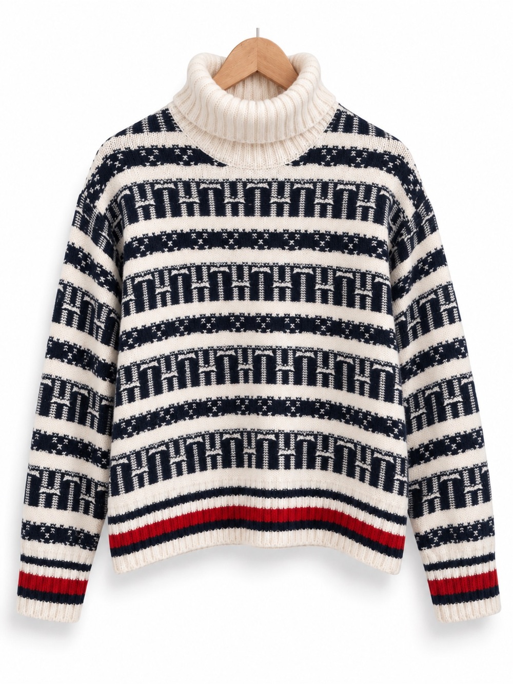 Tommy Hilfiger Wool Blend Turtleneck Fair Isle Nordic Ski Sweater L
